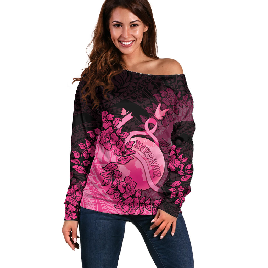 Personalised Cancer Fighter Off Shoulder Sweater I Beat Cancer LT05 Women Pink - Polynesian Pride