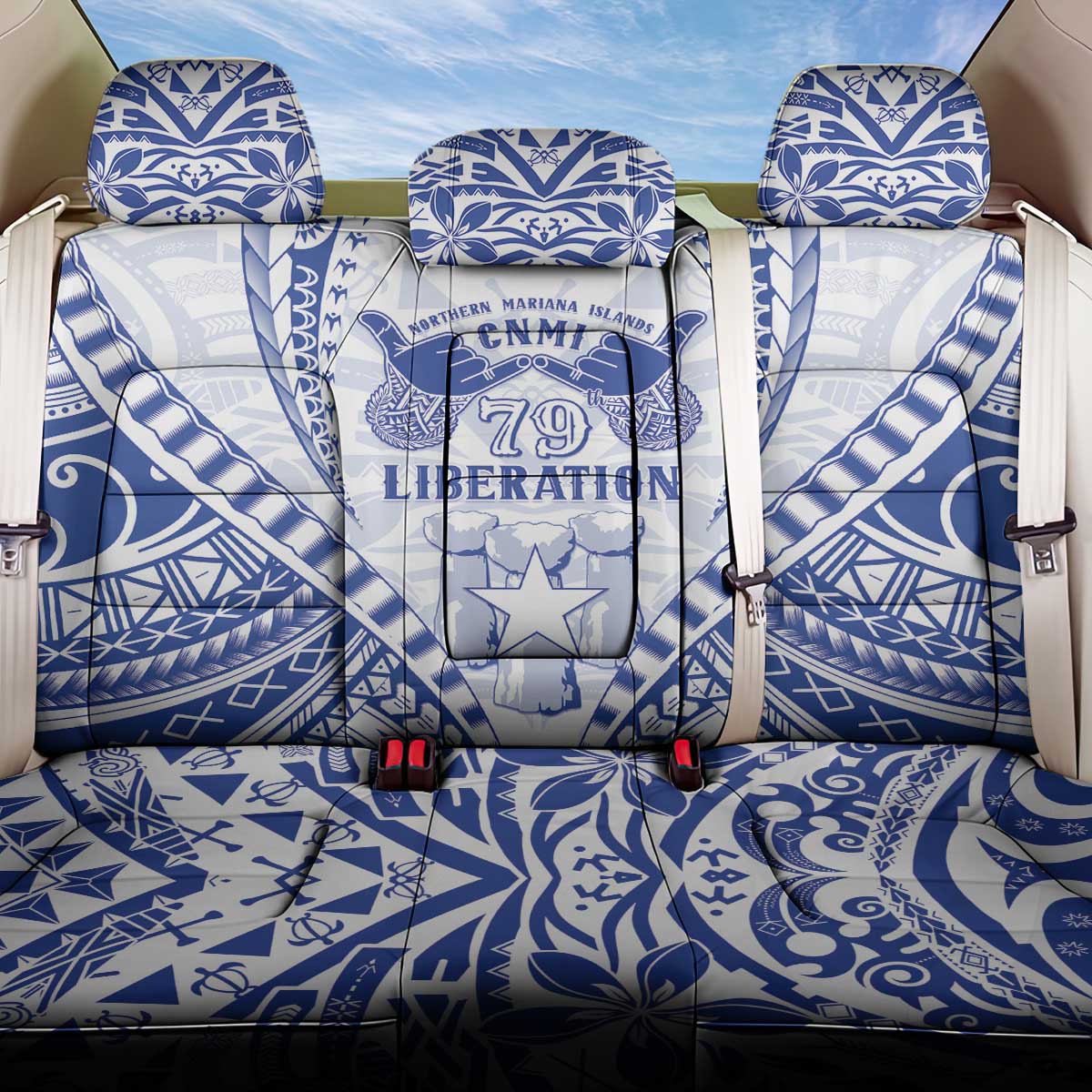 Northern Mariana Islands Liberation Day Back Car Seat Cover 79th Anniversary LT05 One Size Blue - Polynesian Pride