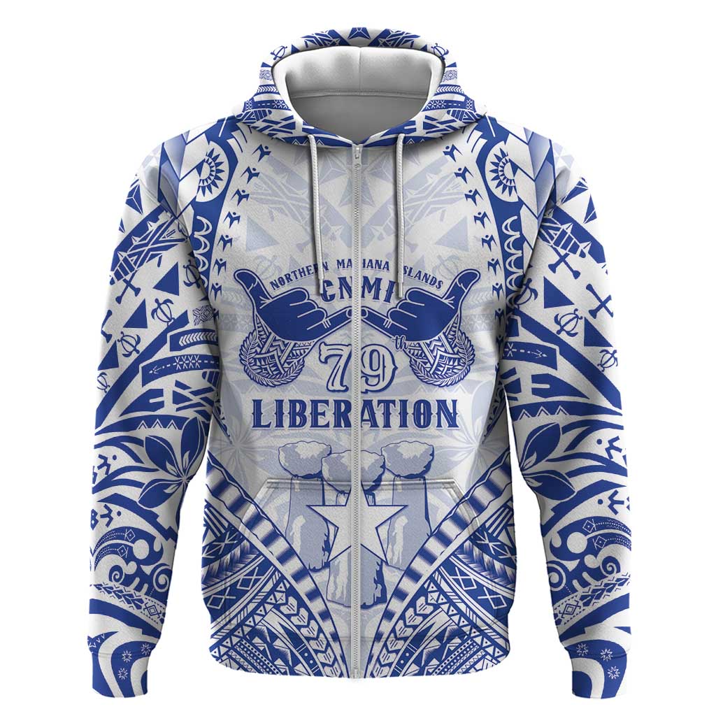 Northern Mariana Islands Liberation Day Hoodie 79th Anniversary LT05 Zip Hoodie Blue - Polynesian Pride