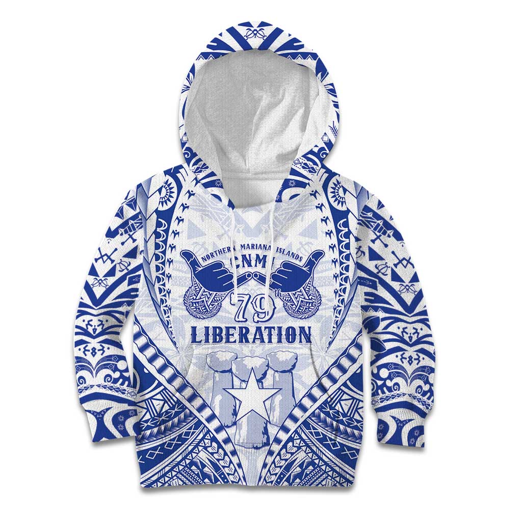 Northern Mariana Islands Liberation Day Kid Hoodie 79th Anniversary LT05 Hoodie Blue - Polynesian Pride
