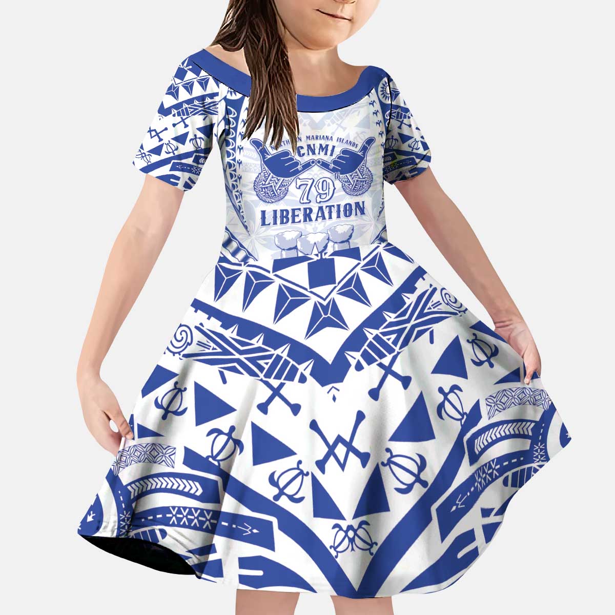 Northern Mariana Islands Liberation Day Kid Short Sleeve Dress 79th Anniversary LT05 KID Blue - Polynesian Pride