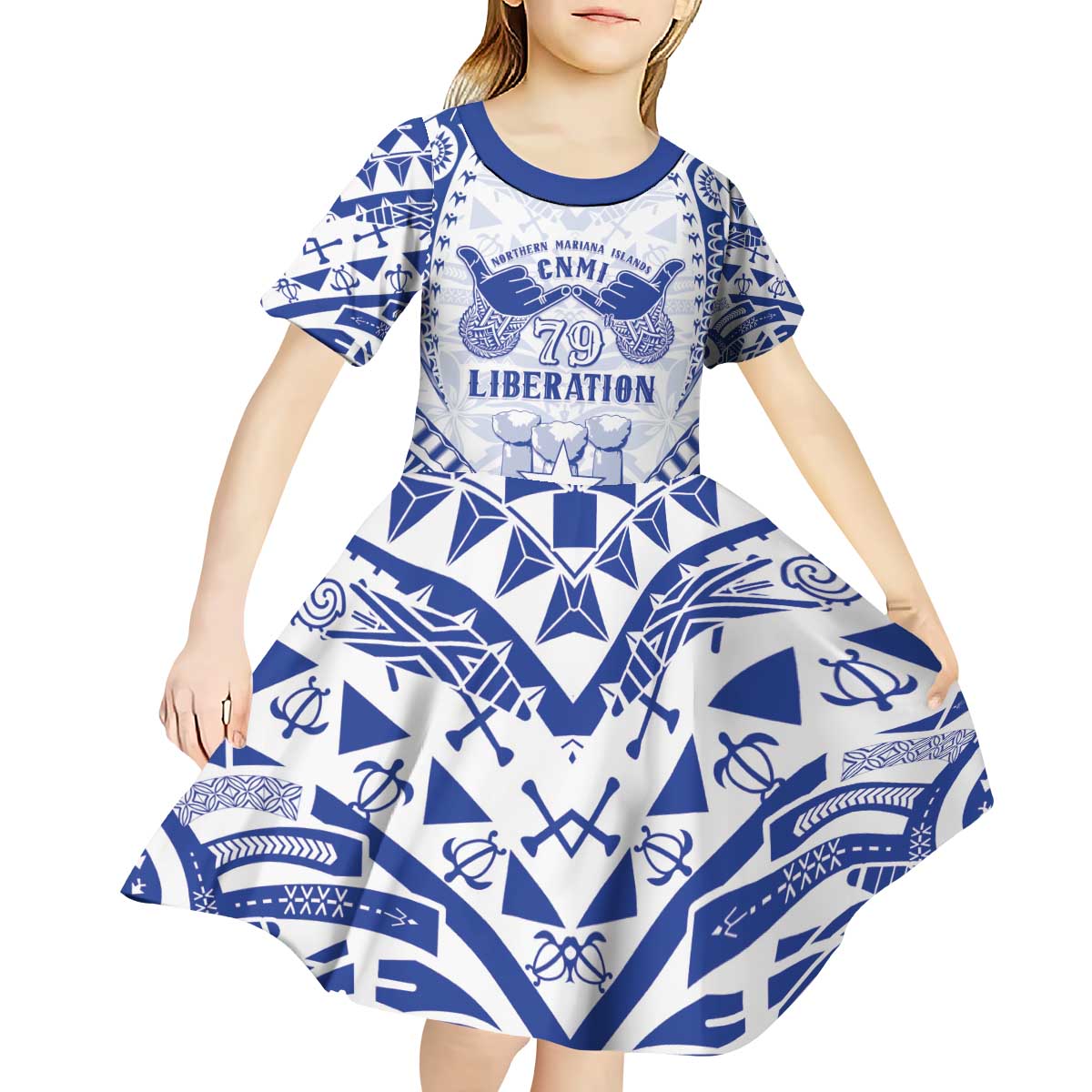 Northern Mariana Islands Liberation Day Kid Short Sleeve Dress 79th Anniversary LT05 - Polynesian Pride