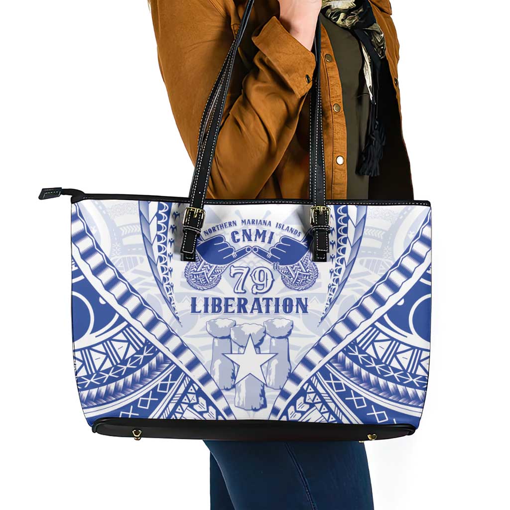 Northern Mariana Islands Liberation Day Leather Tote Bag 79th Anniversary LT05 - Polynesian Pride