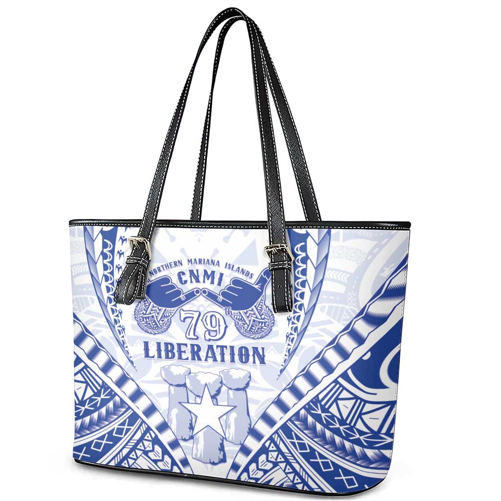 Northern Mariana Islands Liberation Day Leather Tote Bag 79th Anniversary LT05 - Polynesian Pride