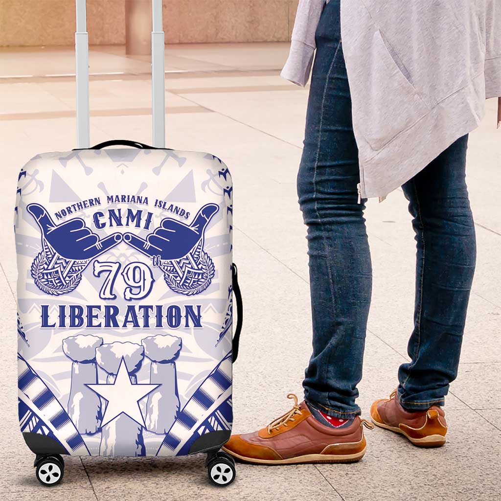 Northern Mariana Islands Liberation Day Luggage Cover 79th Anniversary LT05 Blue - Polynesian Pride