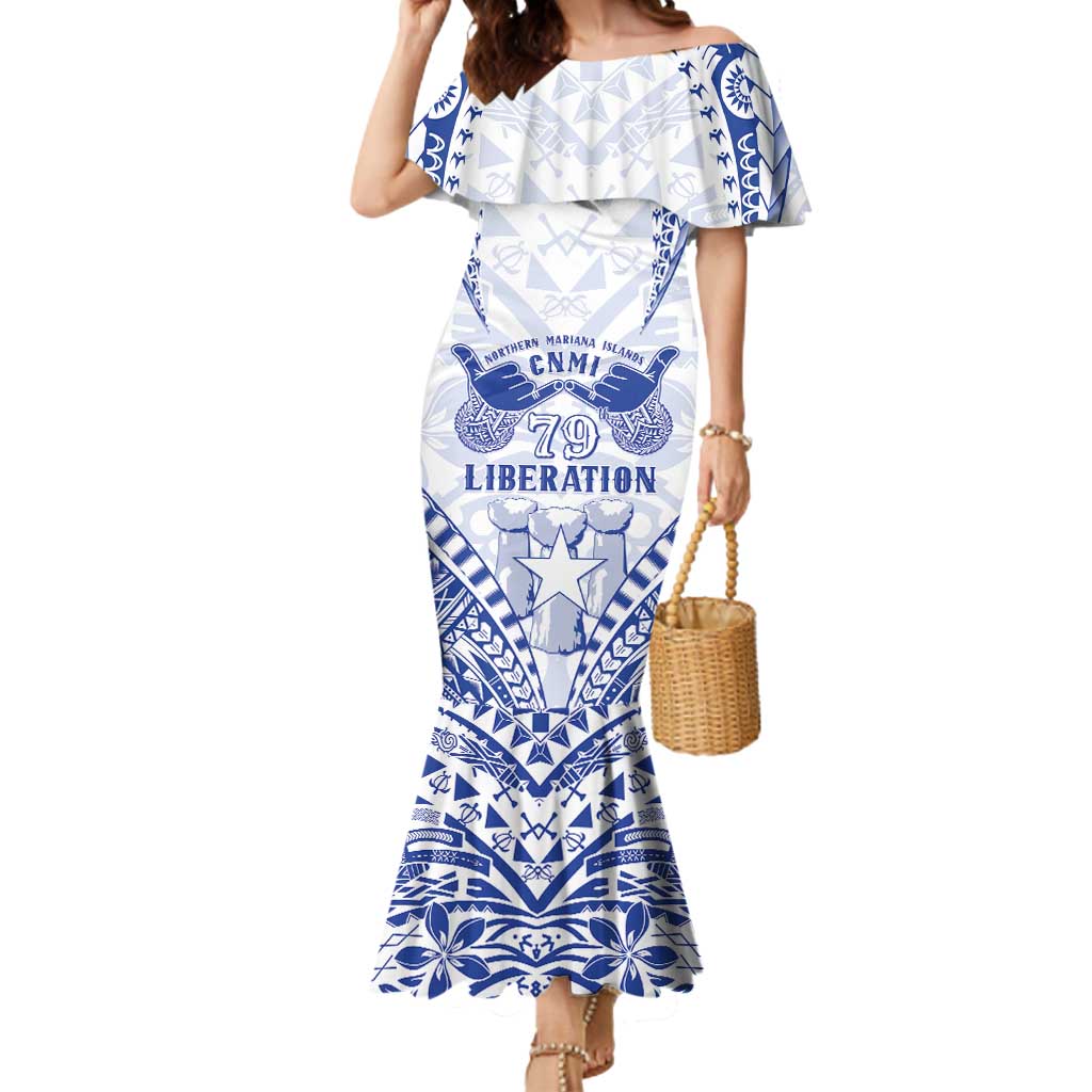 Northern Mariana Islands Liberation Day Mermaid Dress 79th Anniversary LT05 Women Blue - Polynesian Pride
