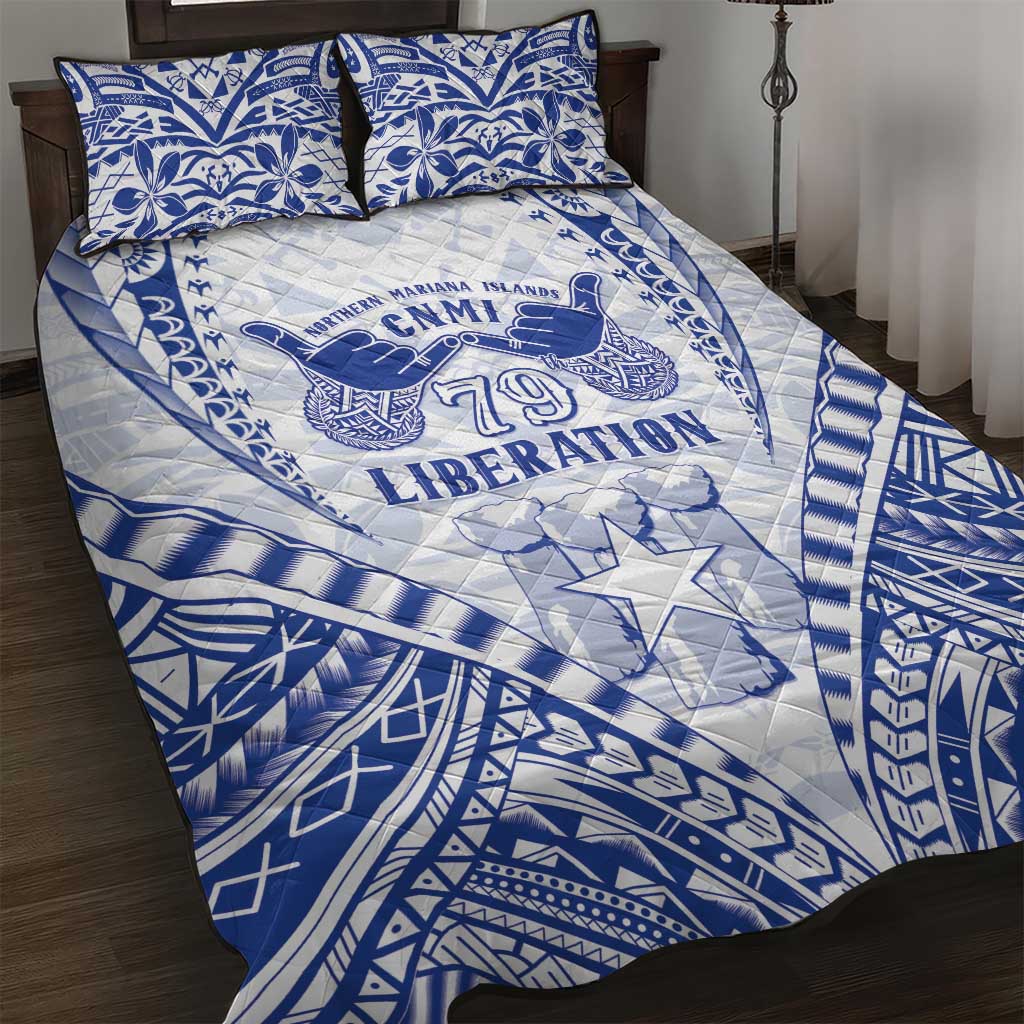 Northern Mariana Islands Liberation Day Quilt Bed Set 79th Anniversary LT05 Blue - Polynesian Pride