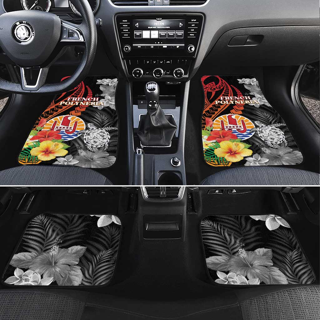 French Polynesia Bastille Day Car Mats Tropical Turtle Hibiscus Polynesian Pattern LT05 Set 4pcs Black - Polynesian Pride