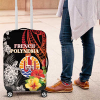 French Polynesia Bastille Day Luggage Cover Tropical Turtle Hibiscus Polynesian Pattern LT05 Black - Polynesian Pride