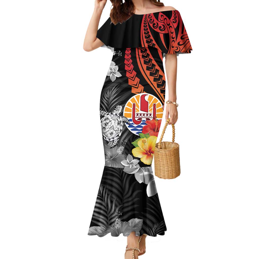 French Polynesia Bastille Day Mermaid Dress Tropical Turtle Hibiscus Polynesian Pattern LT05 Women Black - Polynesian Pride