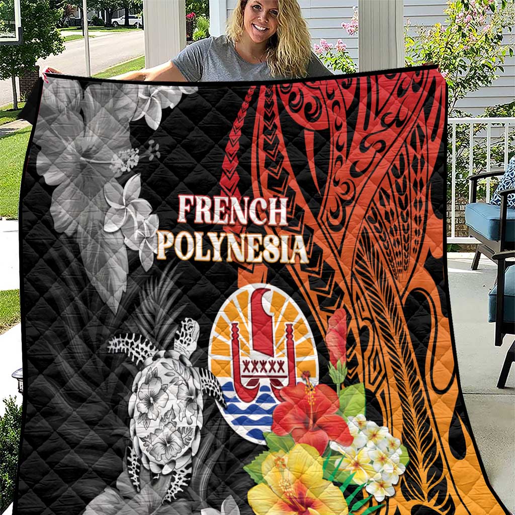 French Polynesia Bastille Day Quilt Tropical Turtle Hibiscus Polynesian Pattern LT05 Black - Polynesian Pride