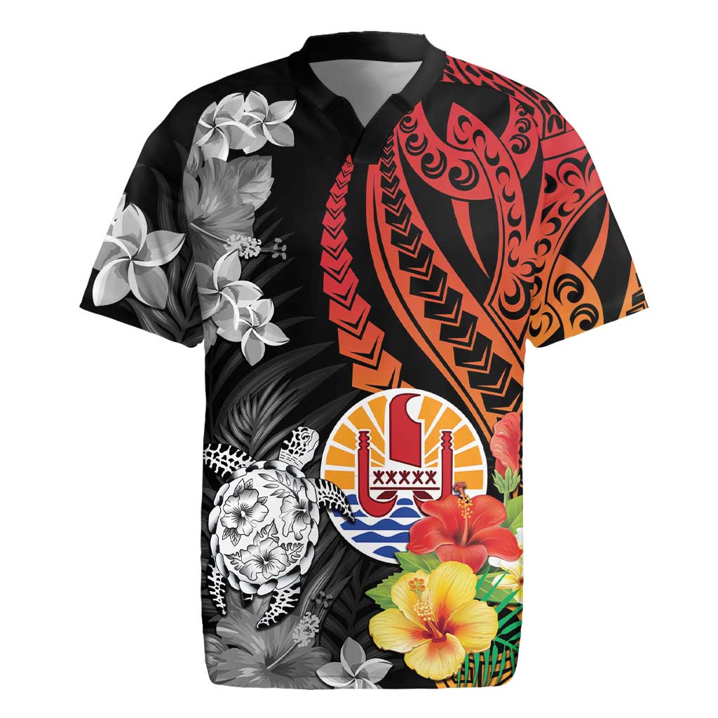 French Polynesia Bastille Day Rugby Jersey Tropical Turtle Hibiscus Polynesian Pattern LT05 Black - Polynesian Pride