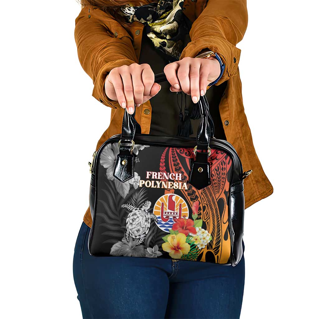 French Polynesia Bastille Day Shoulder Handbag Tropical Turtle Hibiscus Polynesian Pattern LT05 One Size Black - Polynesian Pride