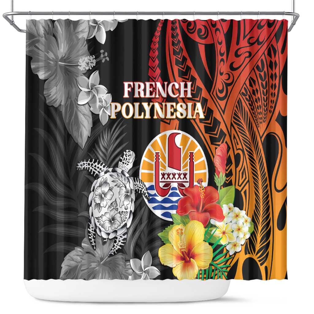 French Polynesia Bastille Day Shower Curtain Tropical Turtle Hibiscus Polynesian Pattern