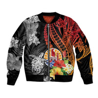French Polynesia Bastille Day Sleeve Zip Bomber Jacket Tropical Turtle Hibiscus Polynesian Pattern LT05 Unisex Black - Polynesian Pride