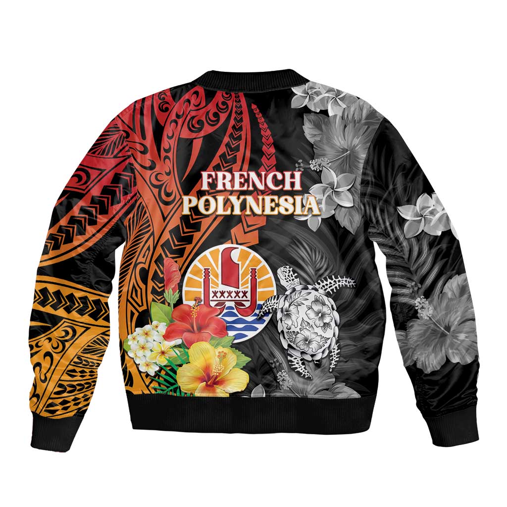 French Polynesia Bastille Day Sleeve Zip Bomber Jacket Tropical Turtle Hibiscus Polynesian Pattern LT05 - Polynesian Pride