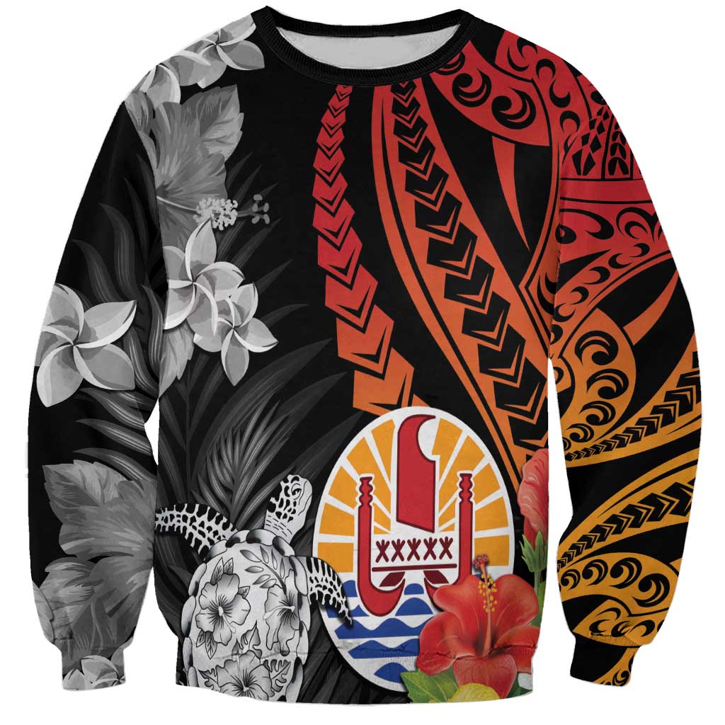 French Polynesia Bastille Day Sweatshirt Tropical Turtle Hibiscus Polynesian Pattern LT05 Unisex Black - Polynesian Pride