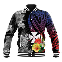 Wallis and Futuna Bastille Day Baseball Jacket Tropical Turtle Hibiscus Polynesian Pattern LT05 Unisex Black - Polynesian Pride
