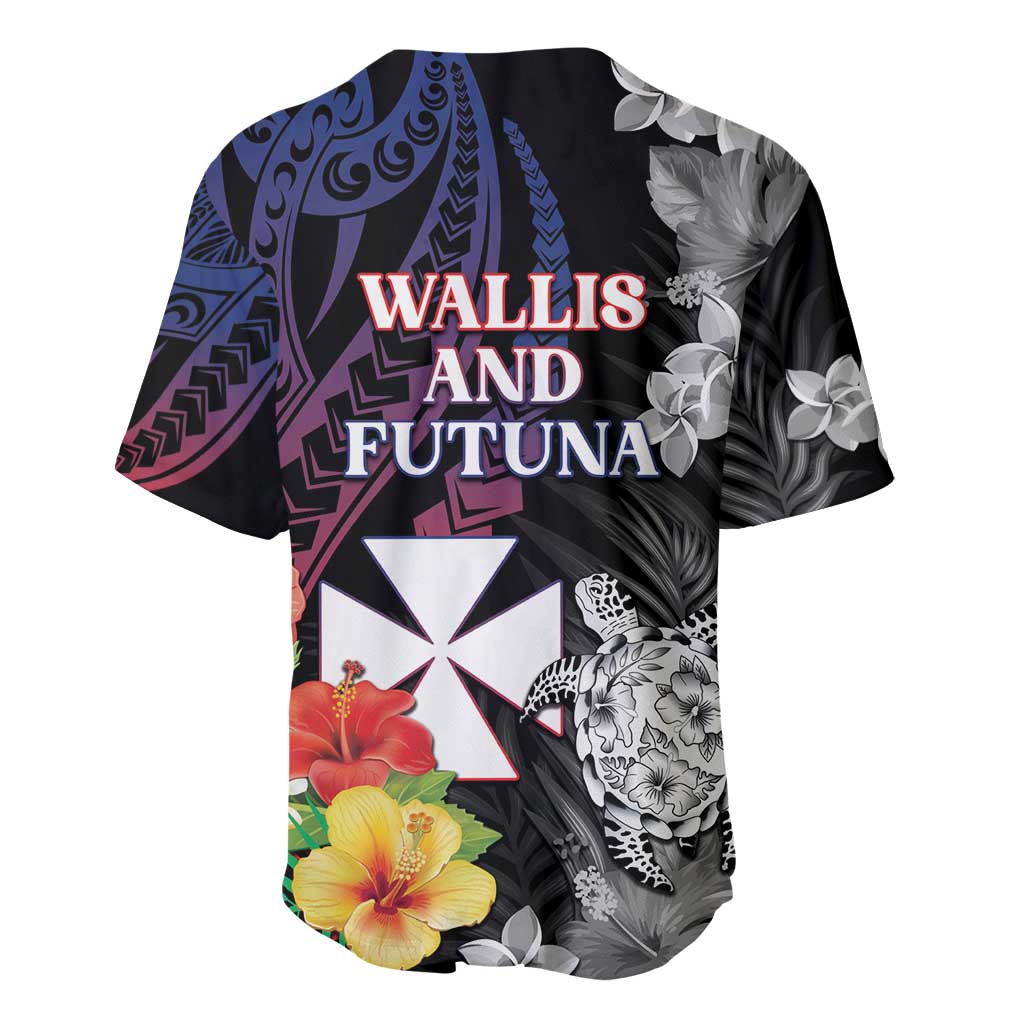 Wallis and Futuna Bastille Day Baseball Jersey Tropical Turtle Hibiscus Polynesian Pattern LT05 - Polynesian Pride