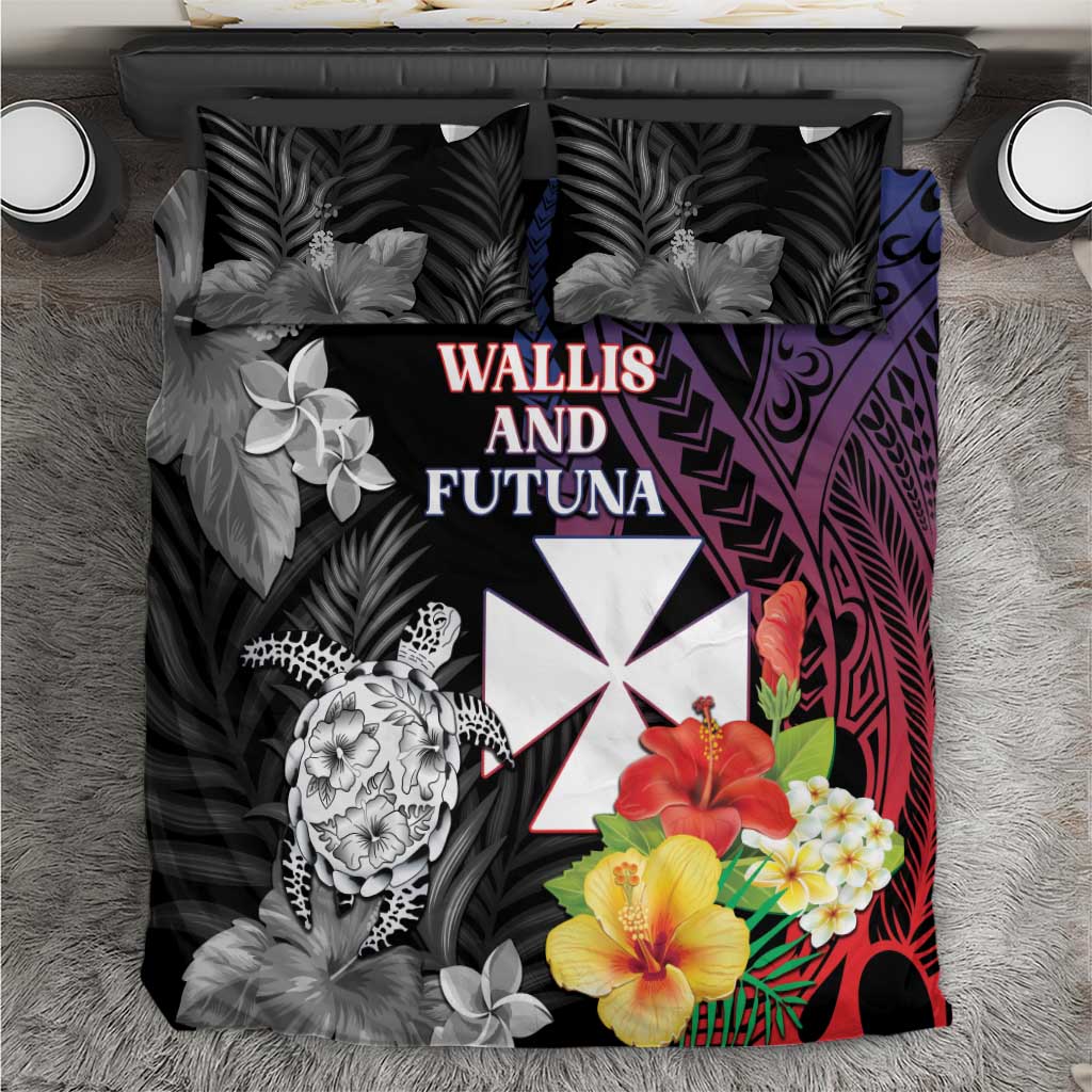 Wallis and Futuna Bastille Day Bedding Set Tropical Turtle Hibiscus Polynesian Pattern LT05 Black - Polynesian Pride