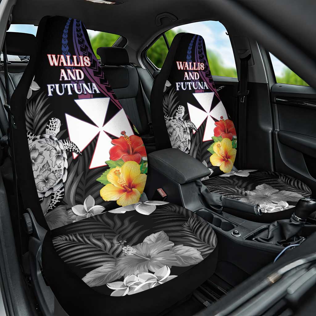 Wallis and Futuna Bastille Day Car Seat Cover Tropical Turtle Hibiscus Polynesian Pattern LT05 One Size Black - Polynesian Pride