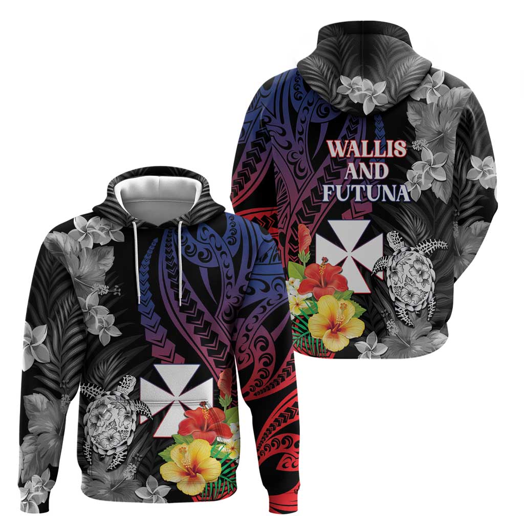 Wallis and Futuna Bastille Day Hoodie Tropical Turtle Hibiscus Polynesian Pattern LT05 - Polynesian Pride