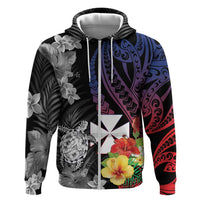 Wallis and Futuna Bastille Day Hoodie Tropical Turtle Hibiscus Polynesian Pattern LT05 Zip Hoodie Black - Polynesian Pride