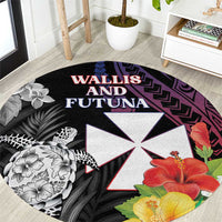 Wallis and Futuna Bastille Day Round Carpet Tropical Turtle Hibiscus Polynesian Pattern LT05 Black - Polynesian Pride
