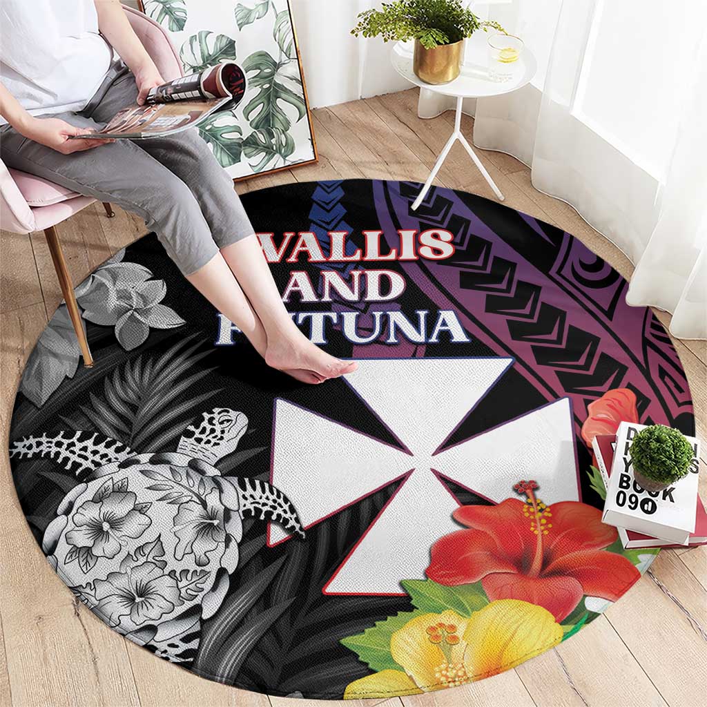 Wallis and Futuna Bastille Day Round Carpet Tropical Turtle Hibiscus Polynesian Pattern LT05 - Polynesian Pride
