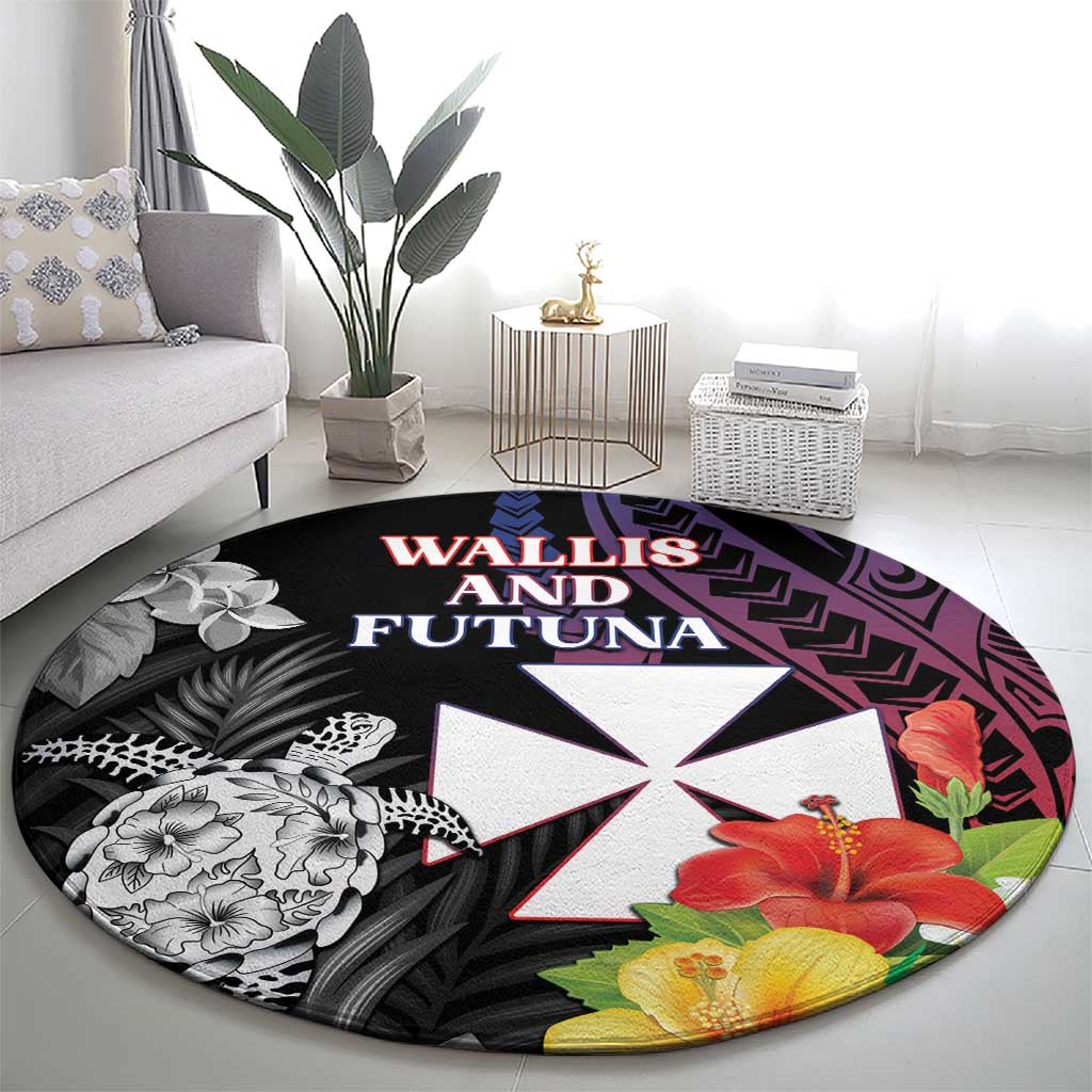 Wallis and Futuna Bastille Day Round Carpet Tropical Turtle Hibiscus Polynesian Pattern LT05 - Polynesian Pride