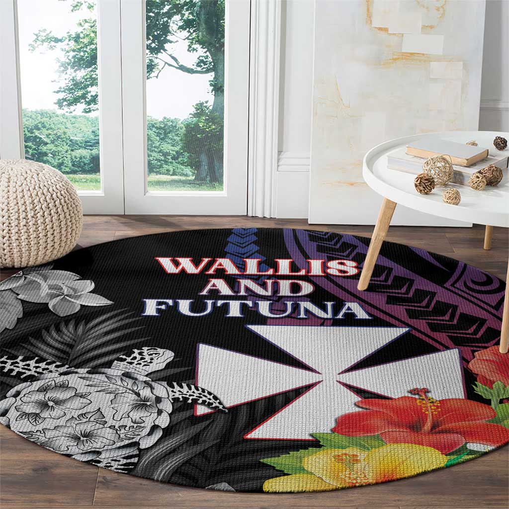 Wallis and Futuna Bastille Day Round Carpet Tropical Turtle Hibiscus Polynesian Pattern LT05 - Polynesian Pride