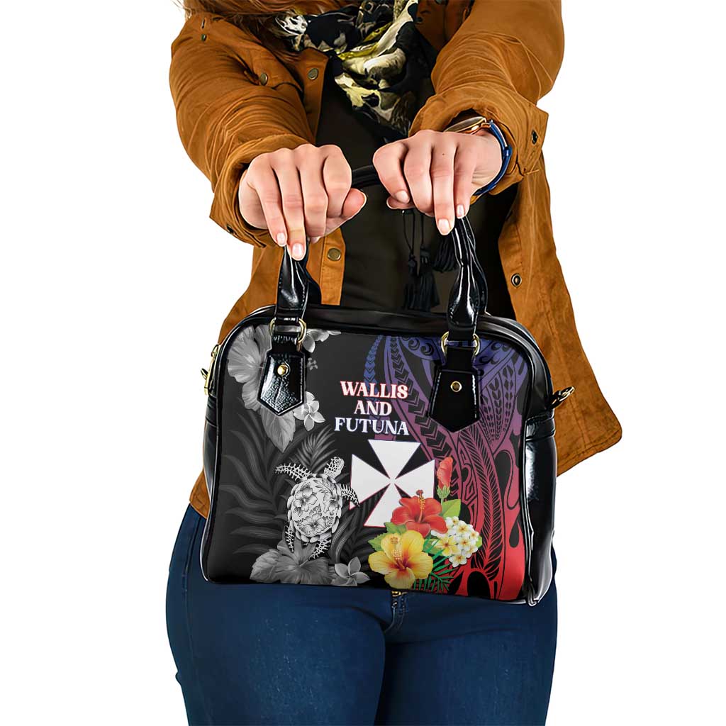 Wallis and Futuna Bastille Day Shoulder Handbag Tropical Turtle Hibiscus Polynesian Pattern LT05 One Size Black - Polynesian Pride