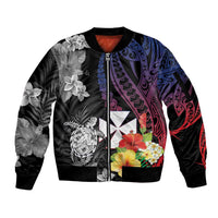 Wallis and Futuna Bastille Day Sleeve Zip Bomber Jacket Tropical Turtle Hibiscus Polynesian Pattern LT05 Unisex Black - Polynesian Pride