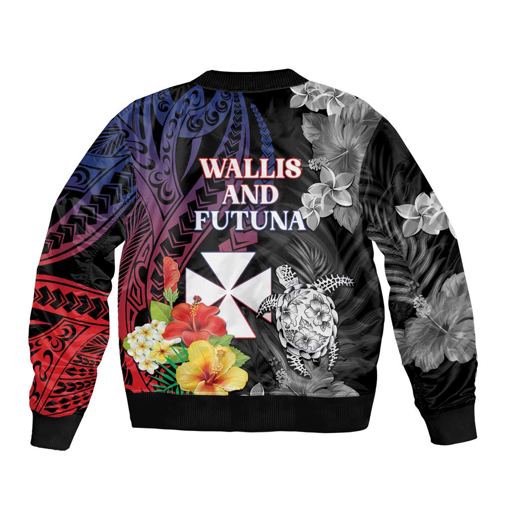 Wallis and Futuna Bastille Day Sleeve Zip Bomber Jacket Tropical Turtle Hibiscus Polynesian Pattern LT05 - Polynesian Pride