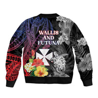 Wallis and Futuna Bastille Day Sleeve Zip Bomber Jacket Tropical Turtle Hibiscus Polynesian Pattern LT05 - Polynesian Pride