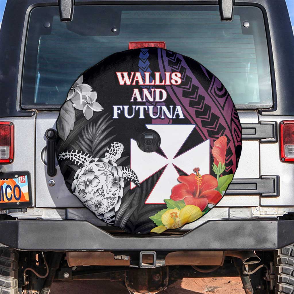 Wallis and Futuna Bastille Day Spare Tire Cover Tropical Turtle Hibiscus Polynesian Pattern