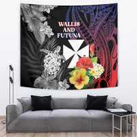 Wallis and Futuna Bastille Day Tapestry Tropical Turtle Hibiscus Polynesian Pattern LT05 Black - Polynesian Pride
