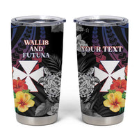 Personalised Wallis and Futuna Bastille Day Tumbler Cup Tropical Turtle Hibiscus Polynesian Pattern LT05 Black - Polynesian Pride