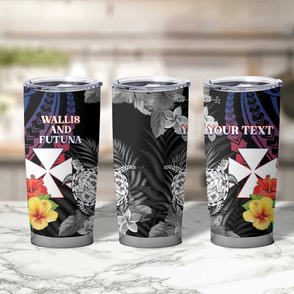 Personalised Wallis and Futuna Bastille Day Tumbler Cup Tropical Turtle Hibiscus Polynesian Pattern LT05 - Polynesian Pride