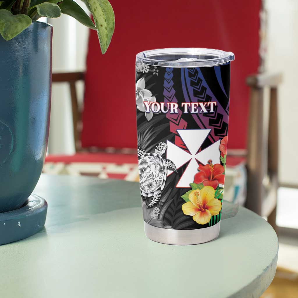 Personalised Wallis and Futuna Bastille Day Tumbler Cup Tropical Turtle Hibiscus Polynesian Pattern LT05 - Polynesian Pride