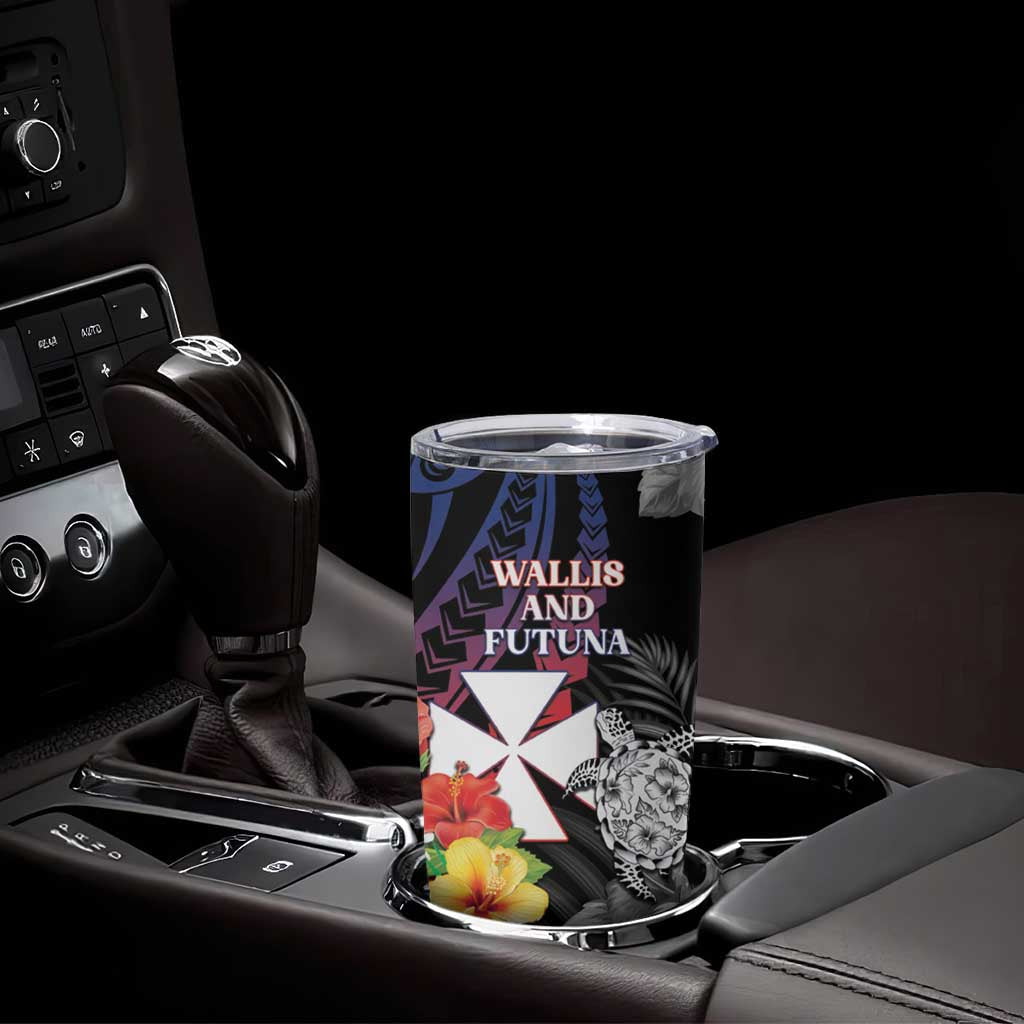 Personalised Wallis and Futuna Bastille Day Tumbler Cup Tropical Turtle Hibiscus Polynesian Pattern LT05 - Polynesian Pride