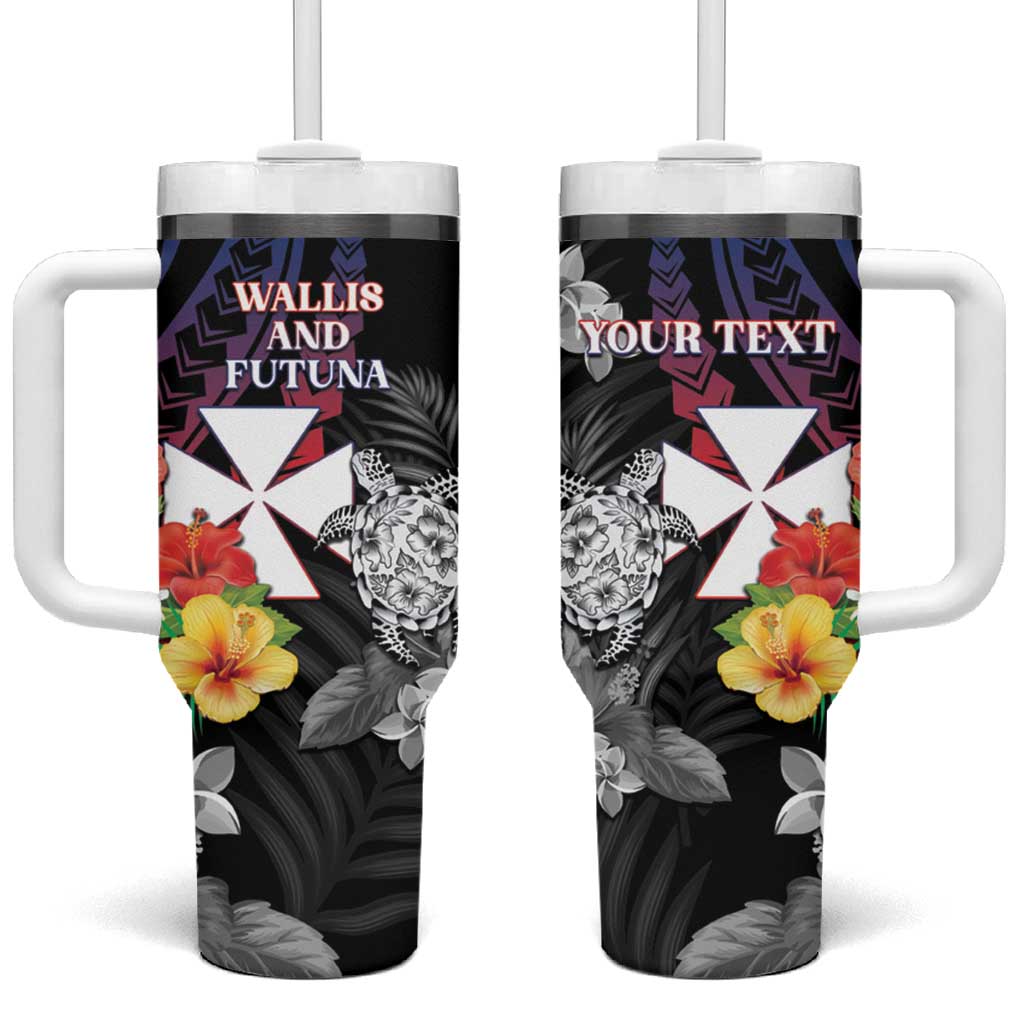 Personalised Wallis and Futuna Bastille Day Tumbler With Handle Tropical Turtle Hibiscus Polynesian Pattern