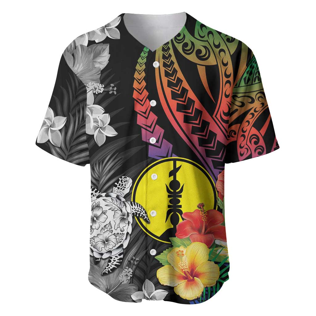 New Caledonia Bastille Day Baseball Jersey Tropical Turtle Hibiscus Polynesian Pattern