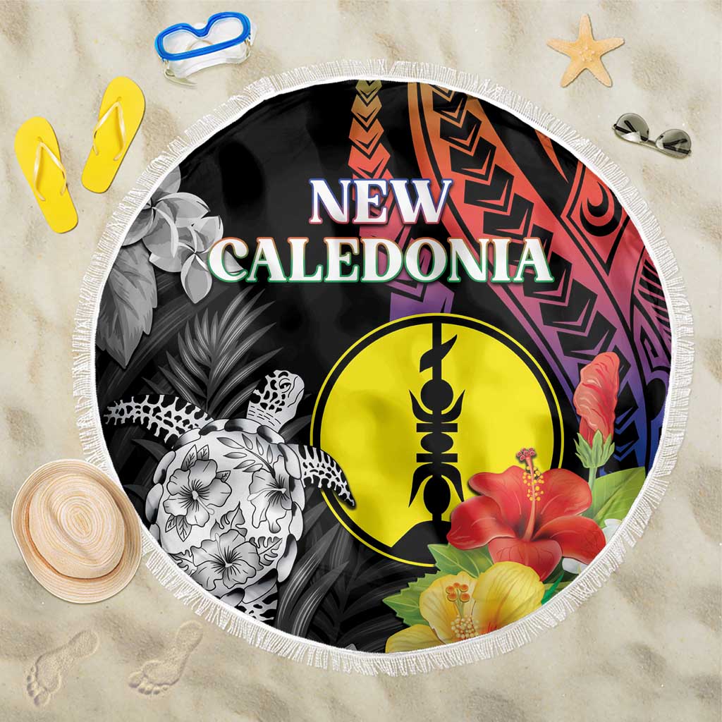 New Caledonia Bastille Day Beach Blanket Tropical Turtle Hibiscus Polynesian Pattern LT05 One Size 150cm Black - Polynesian Pride