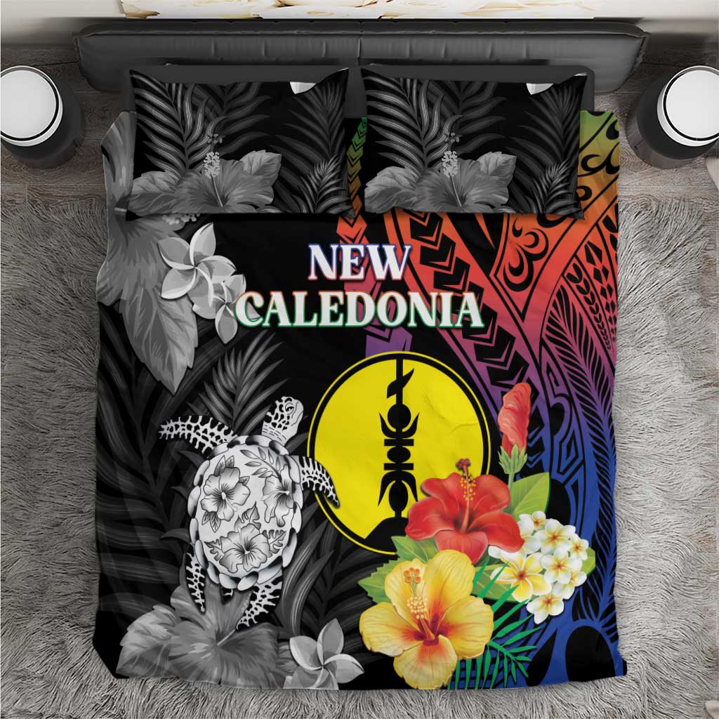 New Caledonia Bastille Day Bedding Set Tropical Turtle Hibiscus Polynesian Pattern LT05 Black - Polynesian Pride