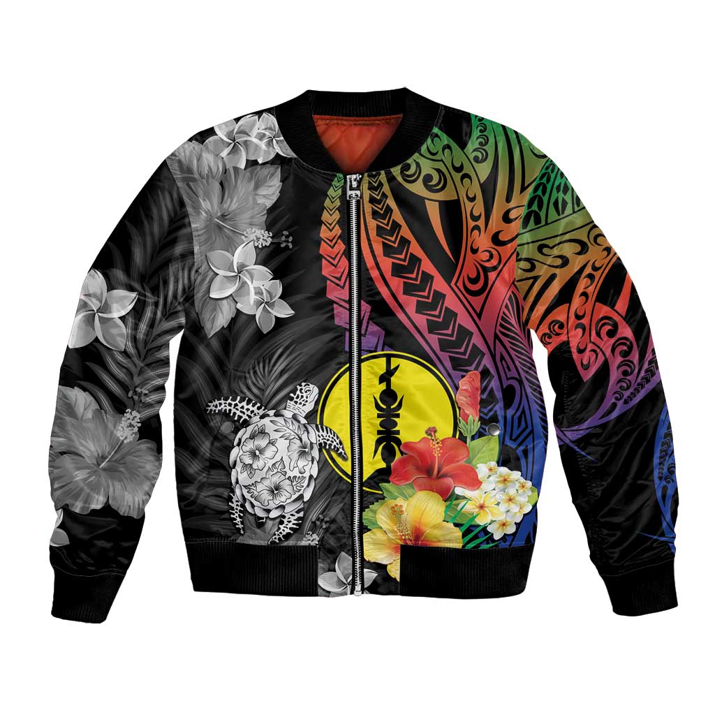 New Caledonia Bastille Day Bomber Jacket Tropical Turtle Hibiscus Polynesian Pattern