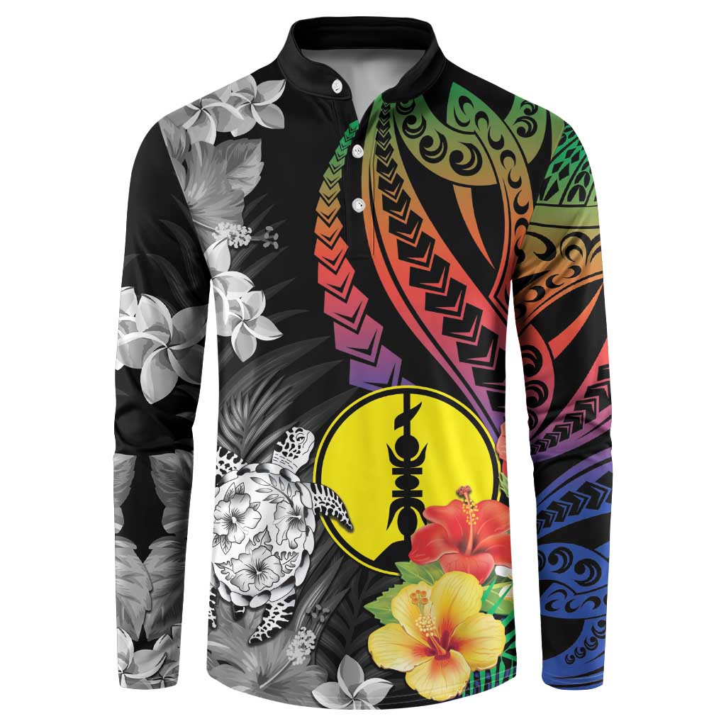 New Caledonia Bastille Day Button Sweatshirt Tropical Turtle Hibiscus Polynesian Pattern LT05 Black - Polynesian Pride