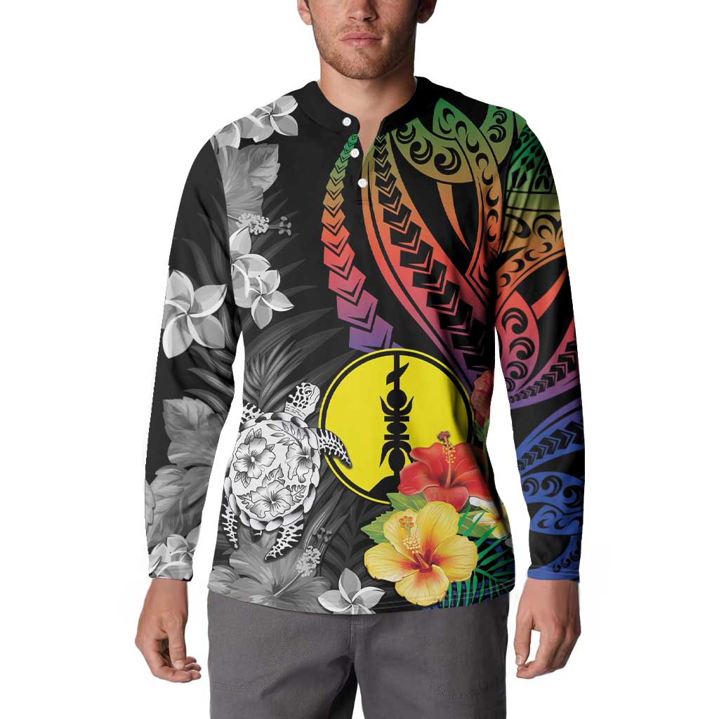 New Caledonia Bastille Day Button Sweatshirt Tropical Turtle Hibiscus Polynesian Pattern LT05 - Polynesian Pride