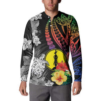 New Caledonia Bastille Day Button Sweatshirt Tropical Turtle Hibiscus Polynesian Pattern LT05 - Polynesian Pride