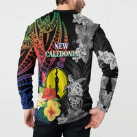 New Caledonia Bastille Day Button Sweatshirt Tropical Turtle Hibiscus Polynesian Pattern LT05 - Polynesian Pride